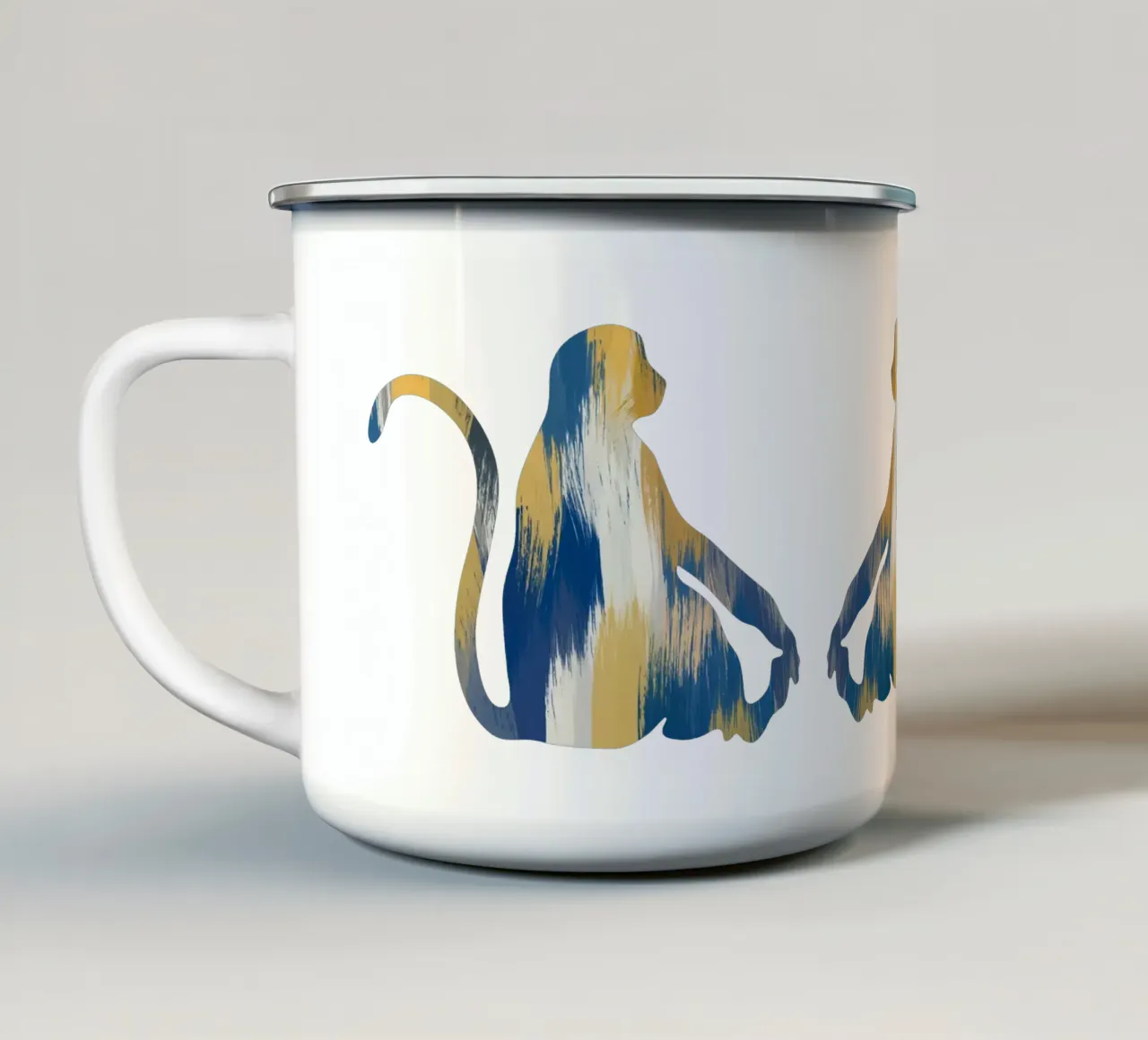 Scimmia blu e gialla tazza in smalto da Orara Studio