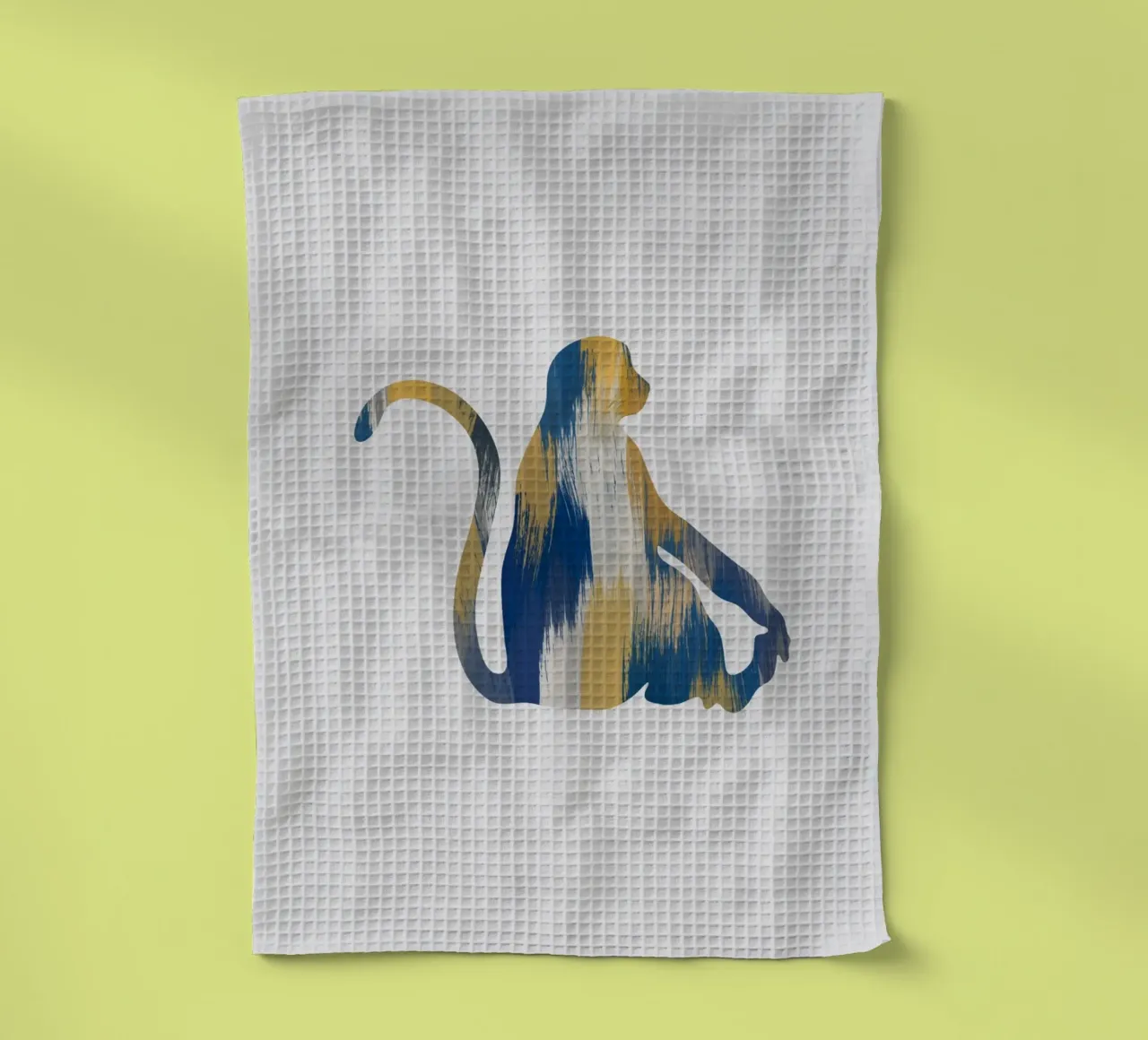 Monkey Blue & Yellow tea towel by Orara Studio