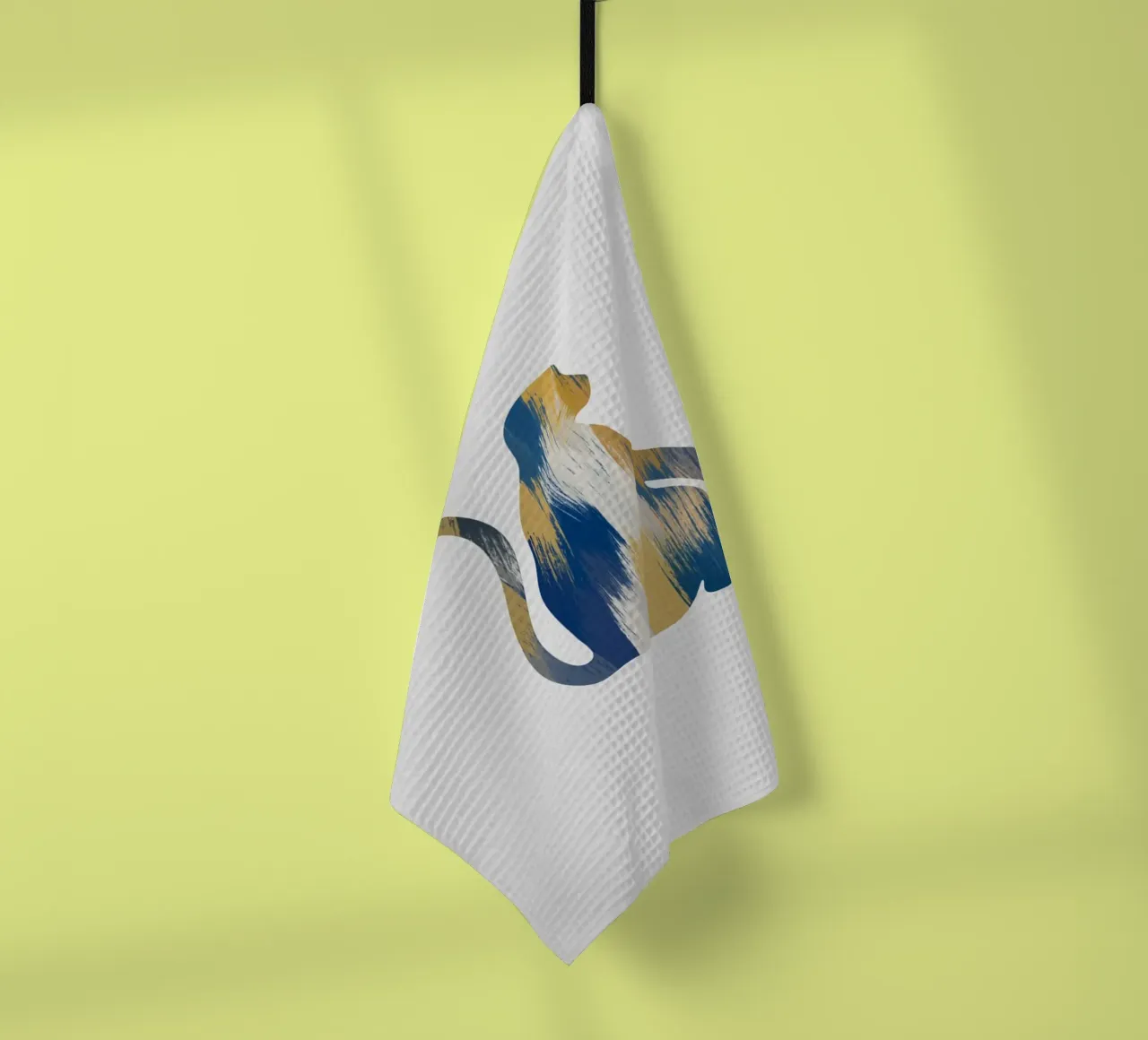 Monkey Blue & Yellow tea towel by Orara Studio