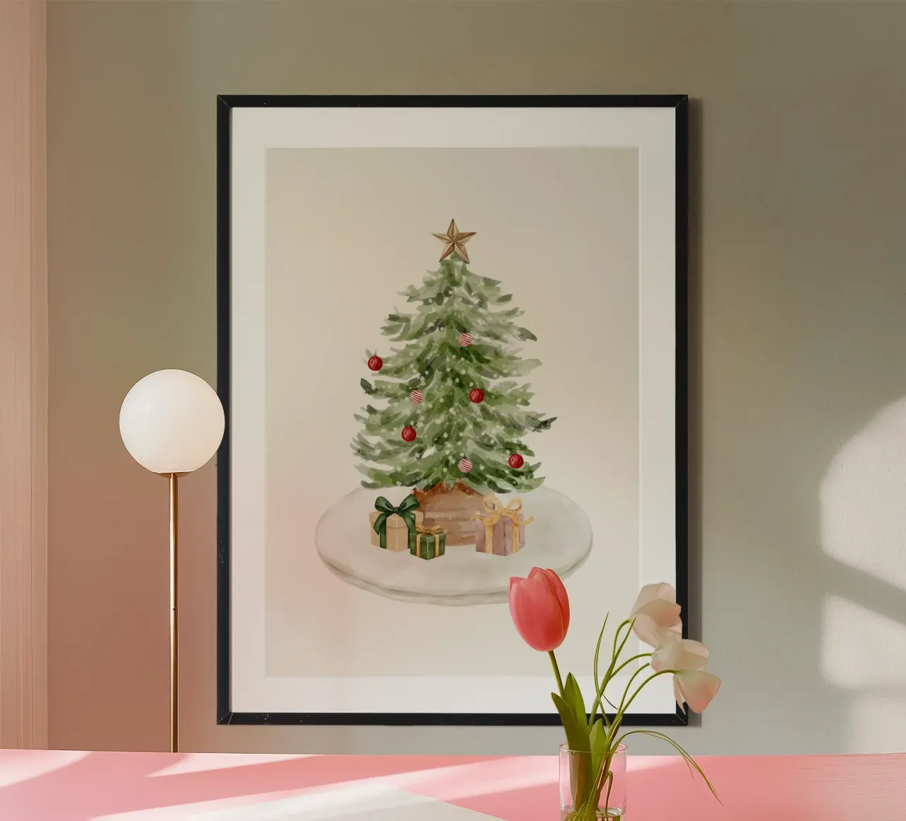 Sapin de noël en aquarelle poster avec cadre en aluminium de Idées & Création