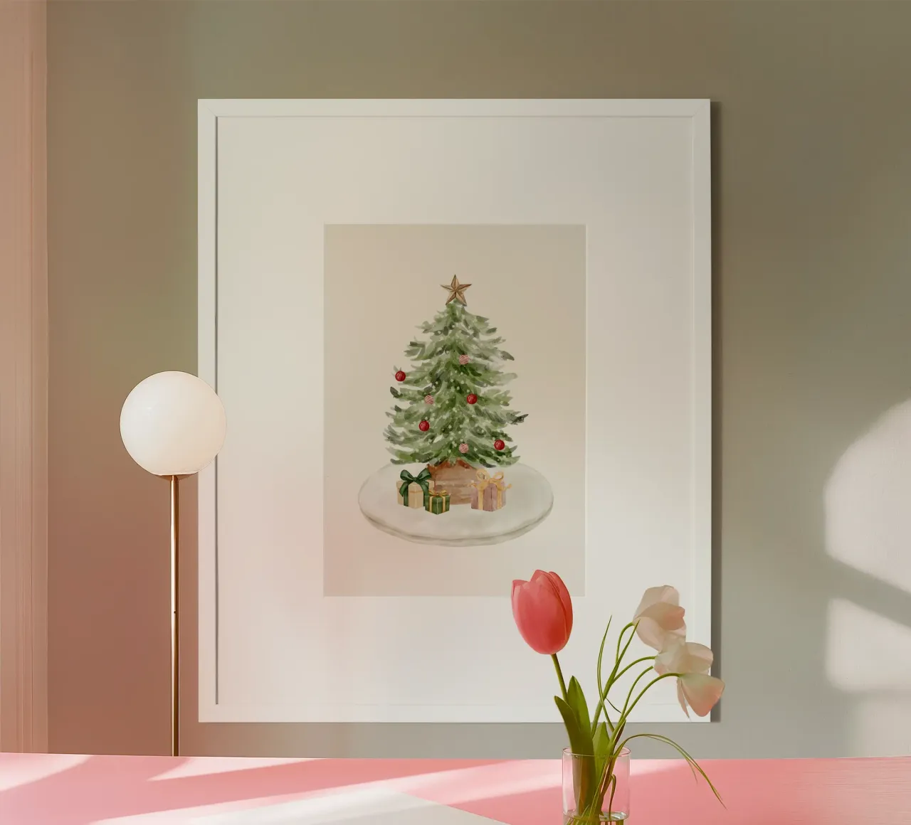 Sapin de noël en aquarelle poster avec cadre en aluminium de Idées & Création