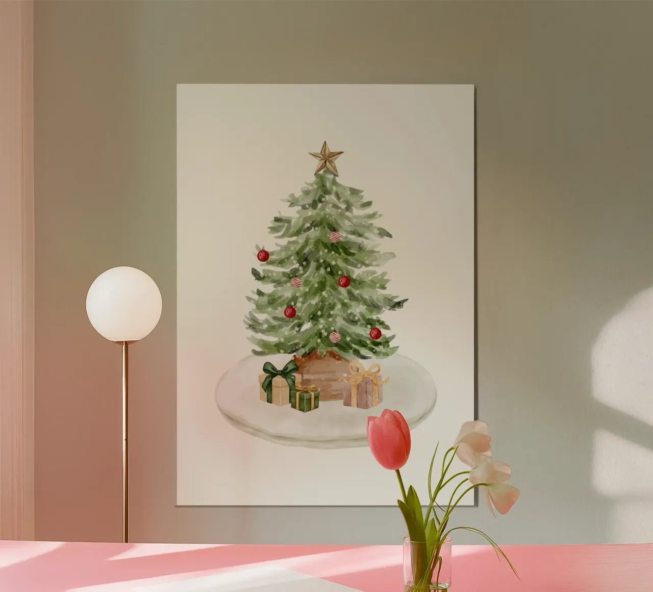 Sapin de noël en aquarelle poster avec cadre en aluminium de Idées & Création