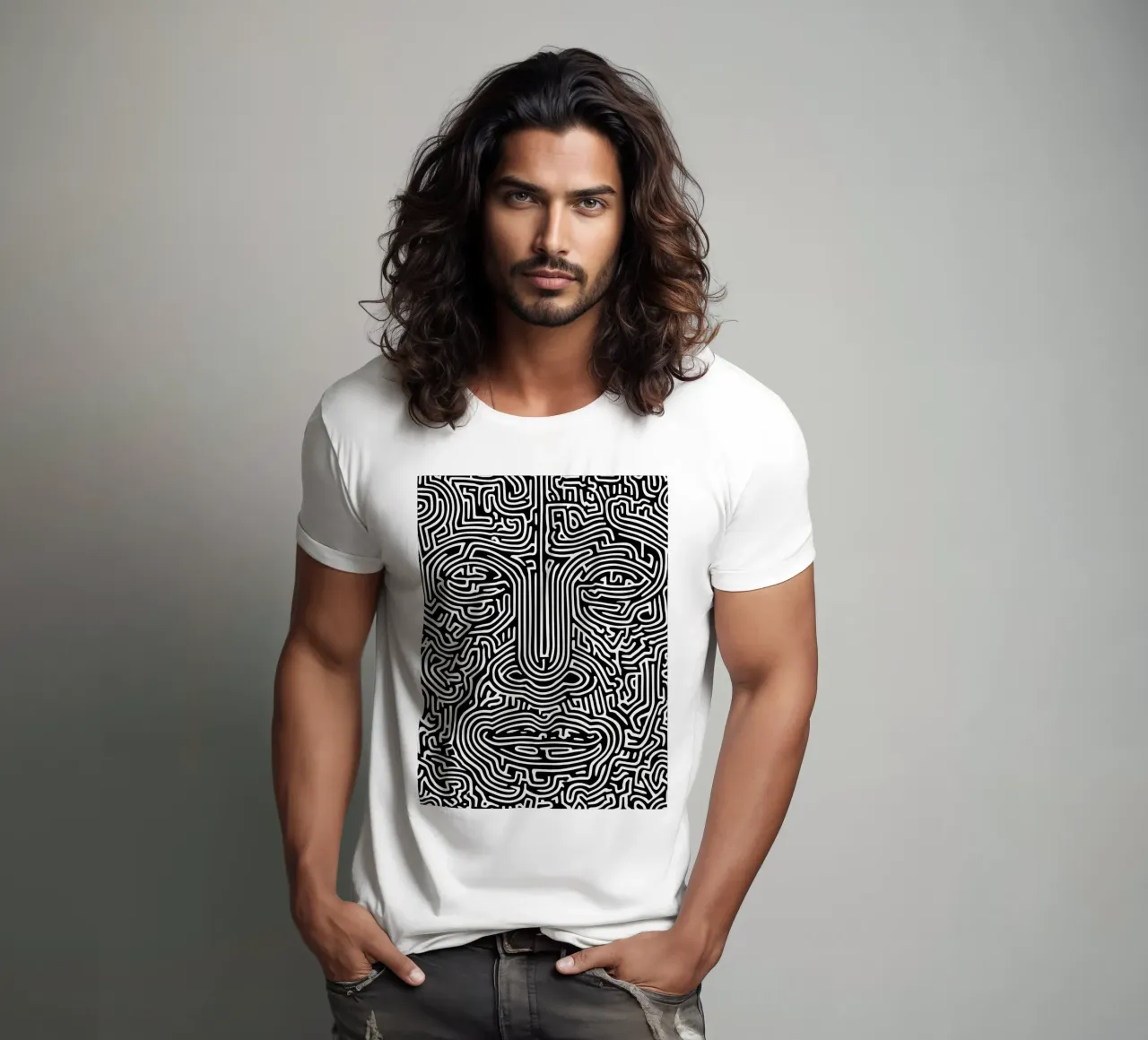 Labirinto grafico | Ritratto Line Art t-shirt da Autofocus