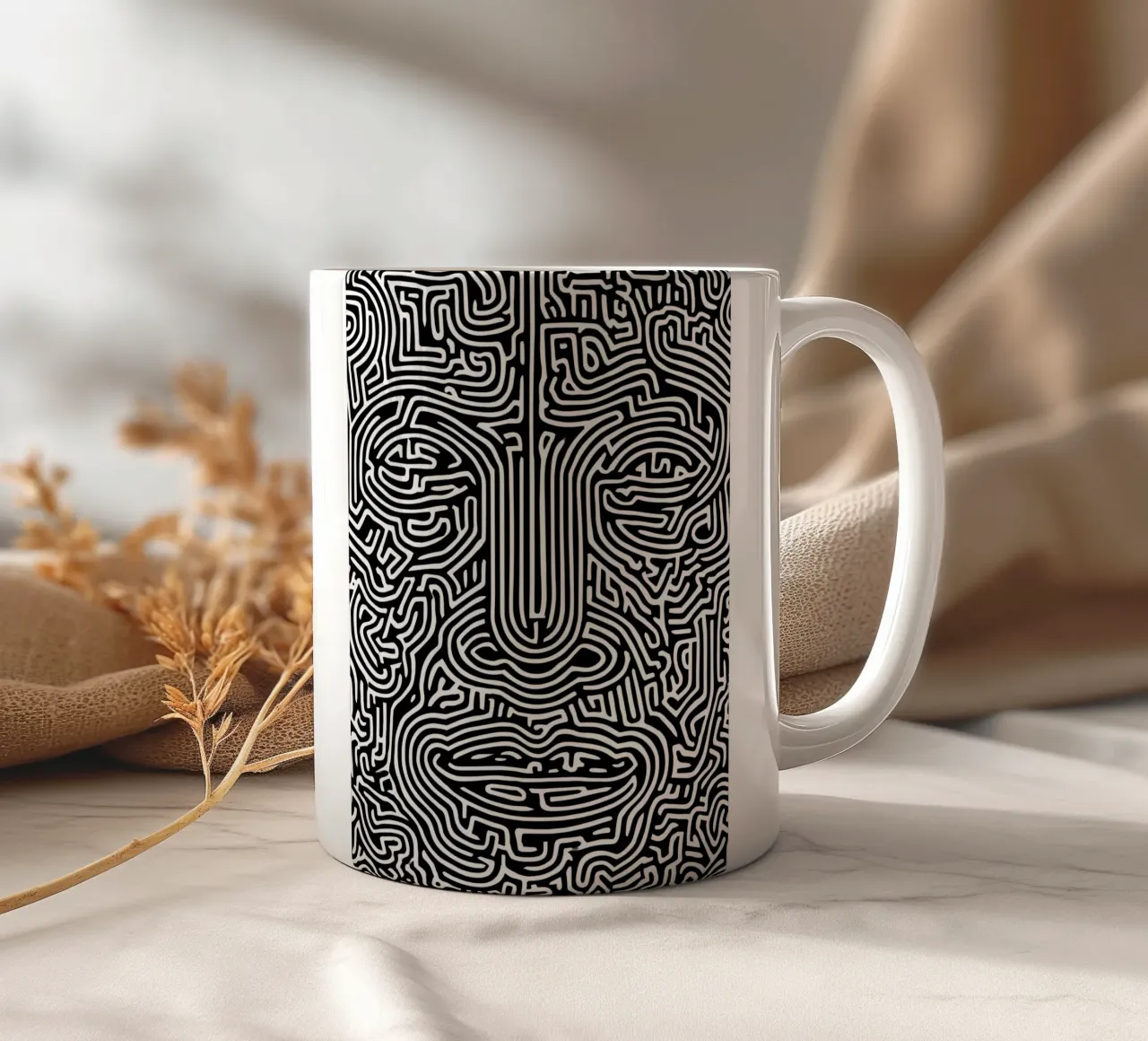 Labirinto grafico | Ritratto Line Art tazza in ceramica da Autofocus