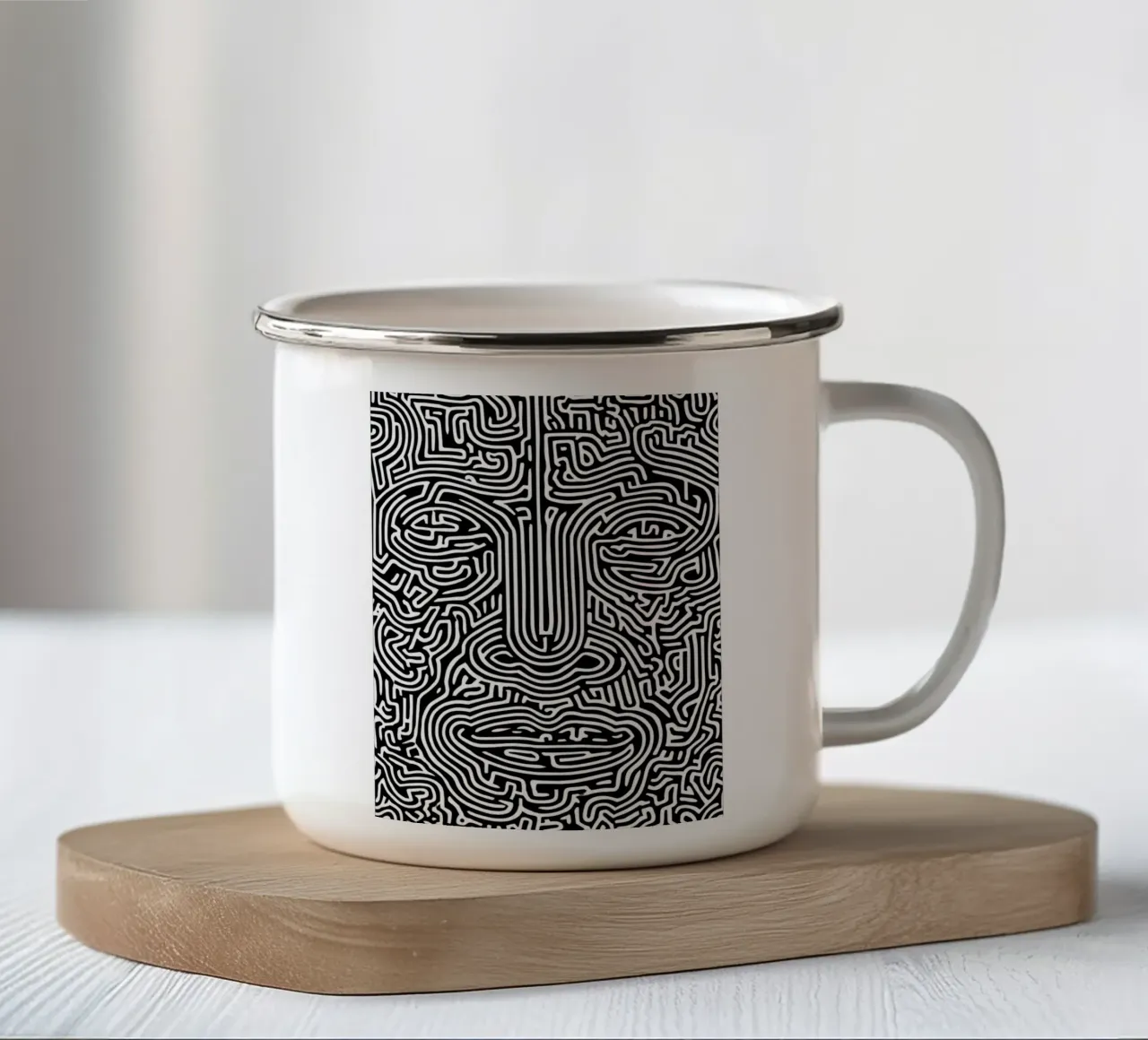 Labirinto grafico | Ritratto Line Art tazza in smalto da Autofocus