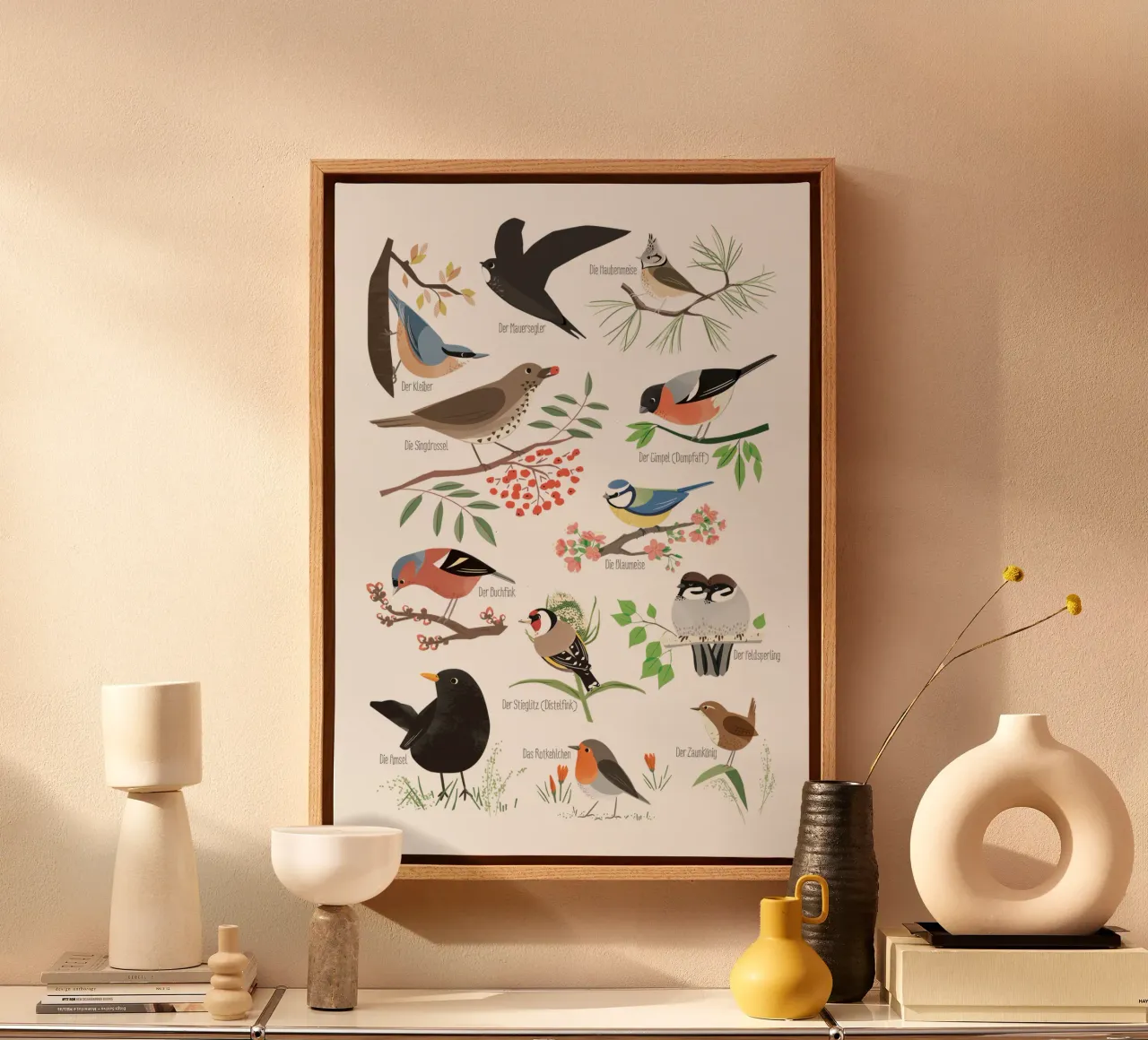 Inheemse vogels canvas met Baklijst van VIERUNDFÜNFZIG
