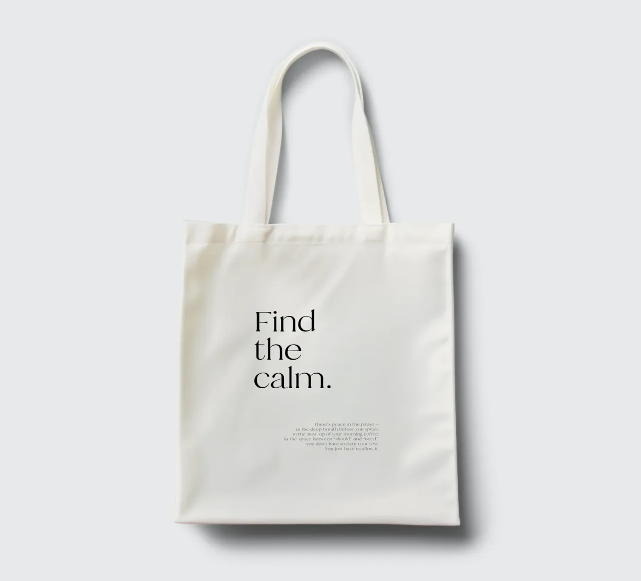 Find the calm | minimalistic design | typography borsa in juta da just typo