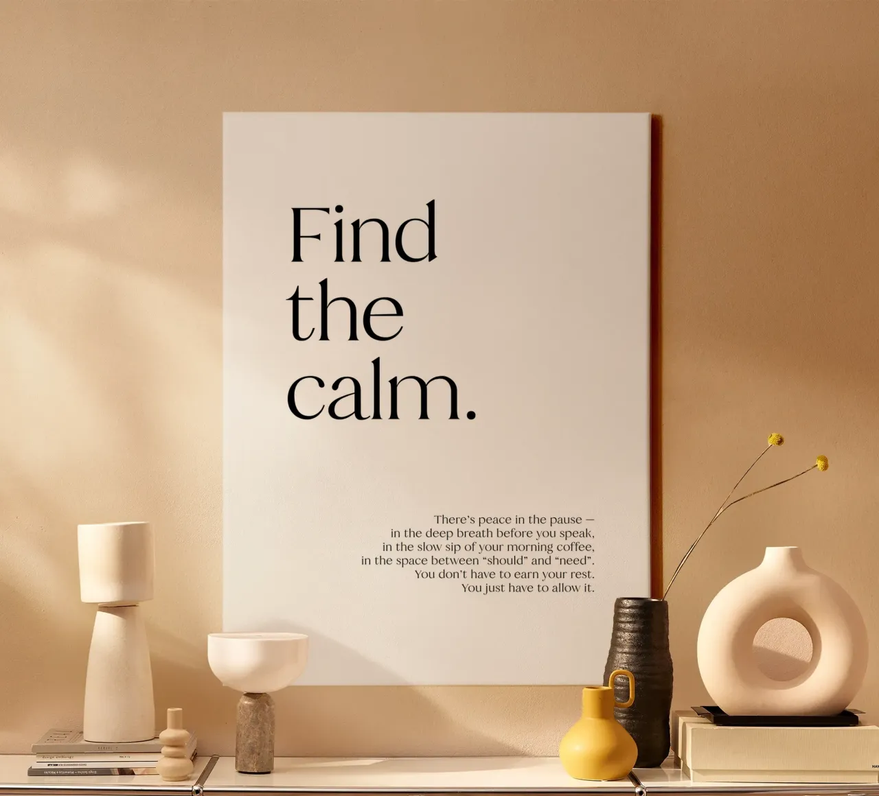 Find the calm | minimalistic design | typography tela da just typo
