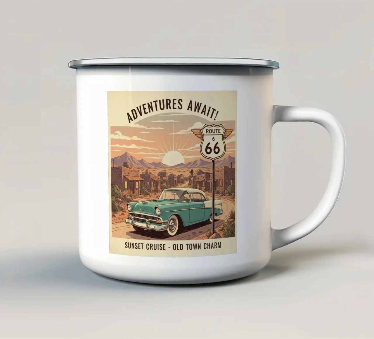 Avventure in attesa di un'auto d'epoca tazza in smalto da Wild Life studio