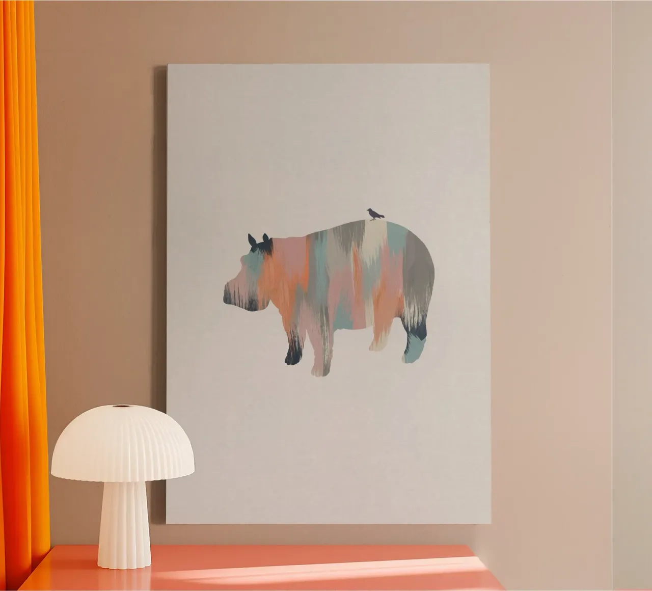Ippopotamo pastello tela con Cornice a cassetta da Orara Studio