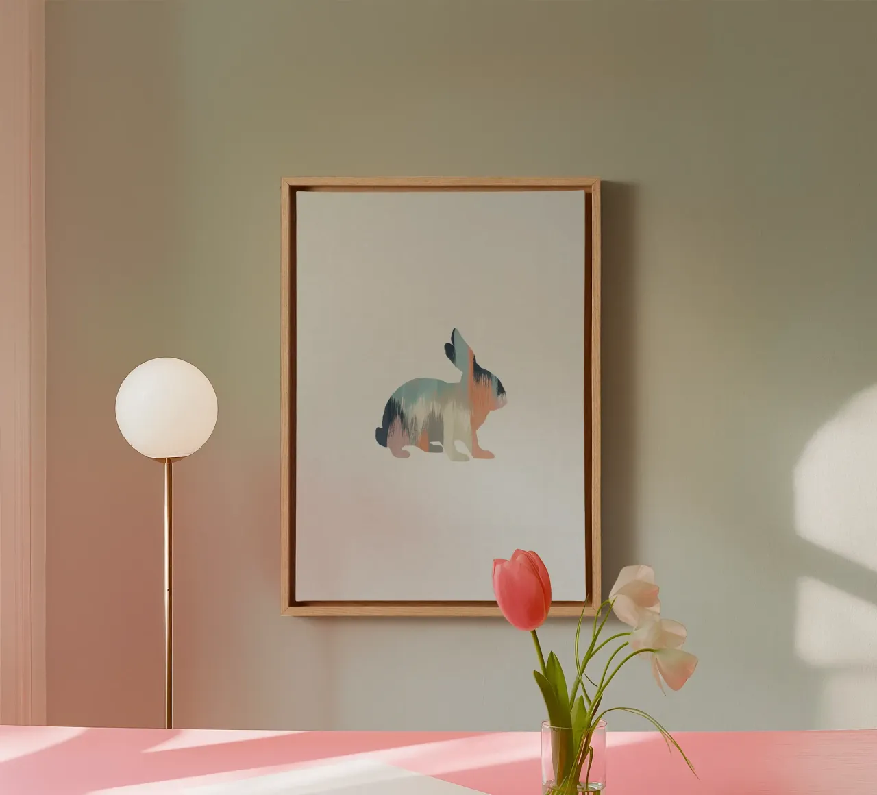 Pastel Rabbit canvas met Baklijst van Orara Studio