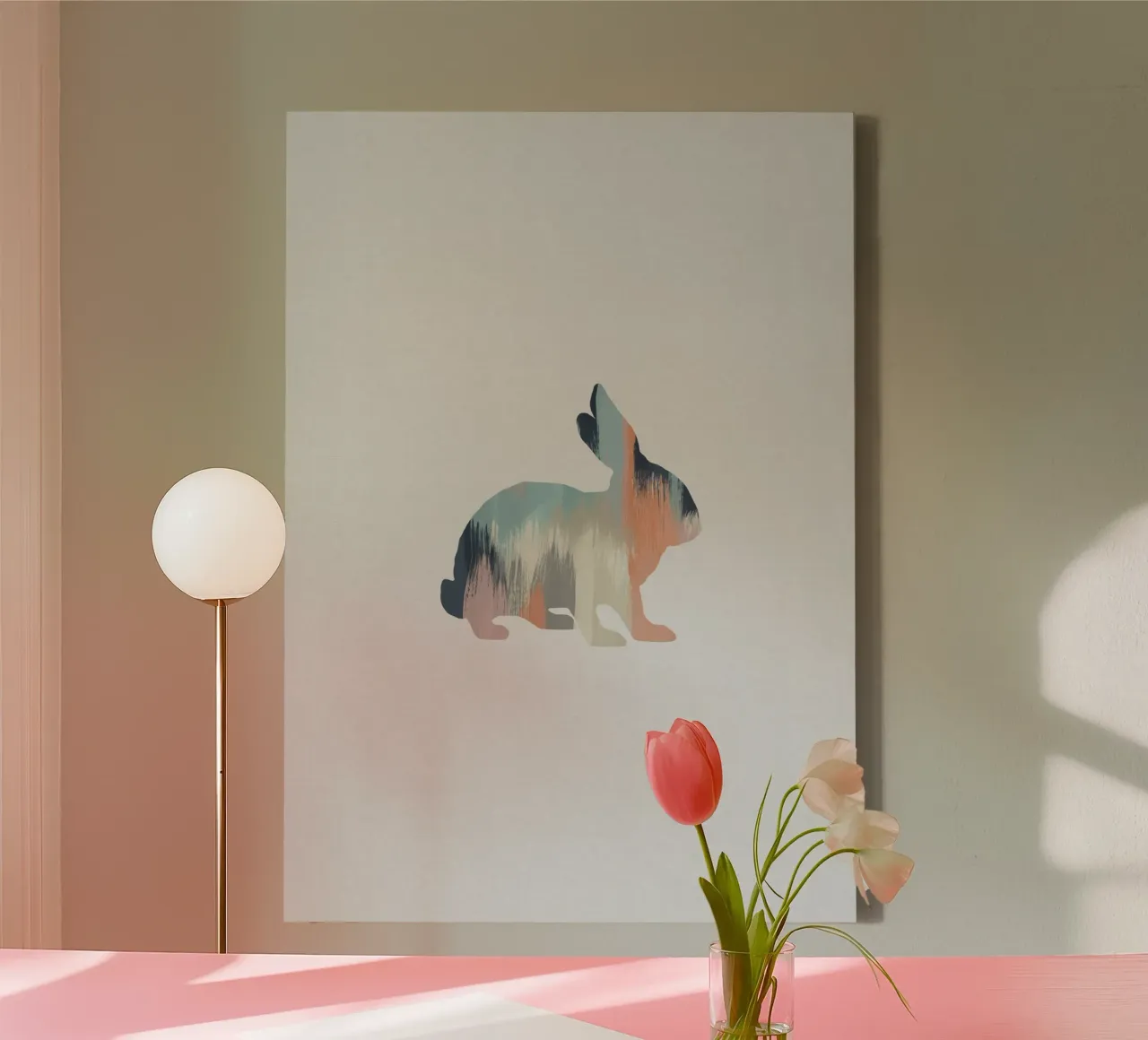 Pastel Rabbit canvas met Baklijst van Orara Studio