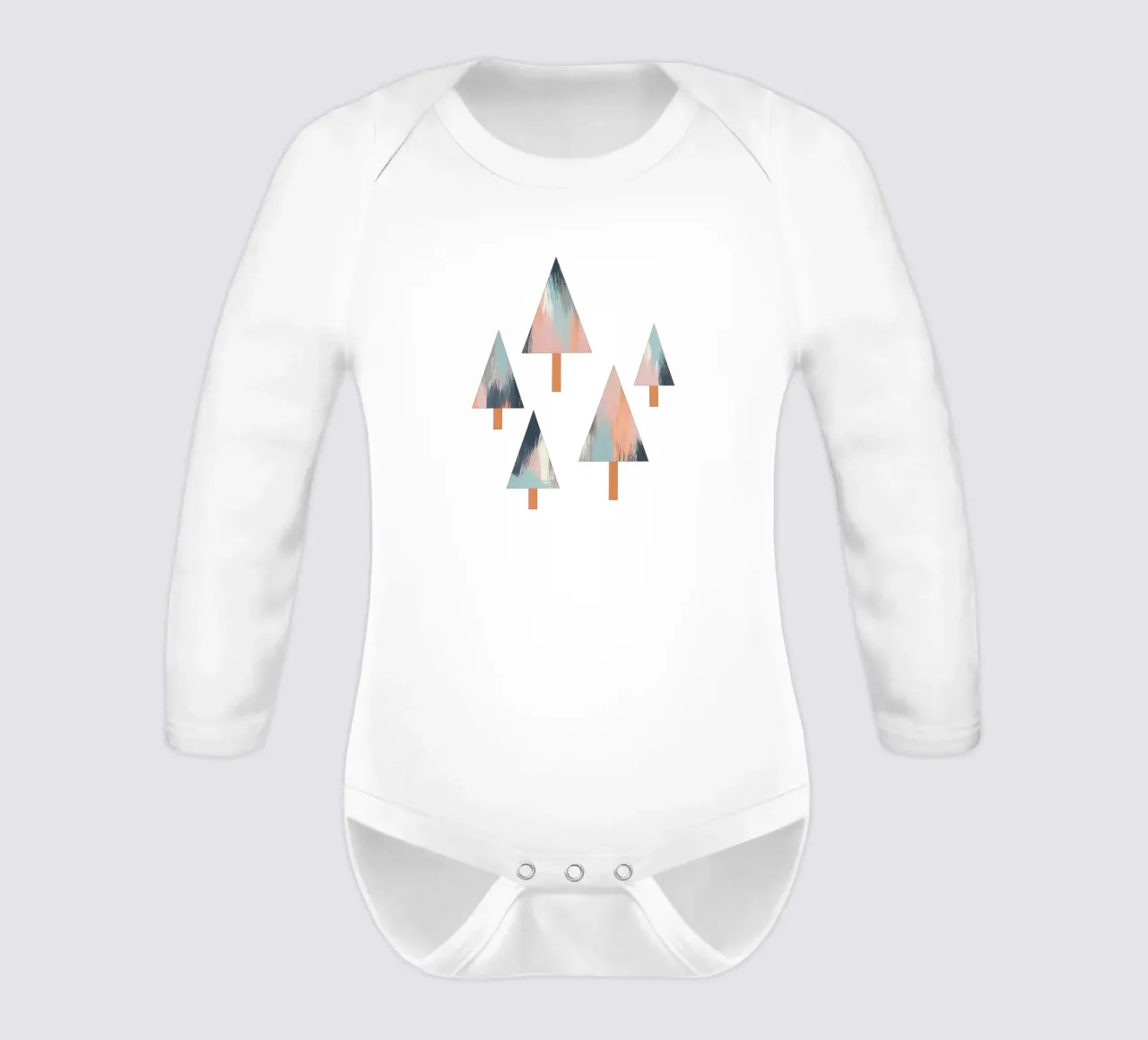 Pastel Trees long-sleeve baby romper by Orara Studio