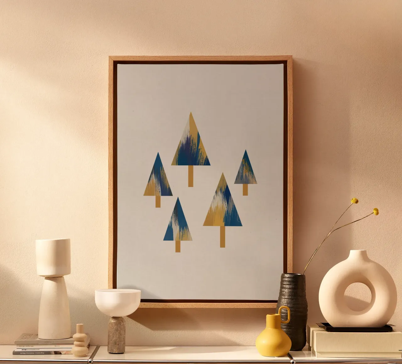 Bomen Blauw & Geel canvas met Baklijst van Orara Studio
