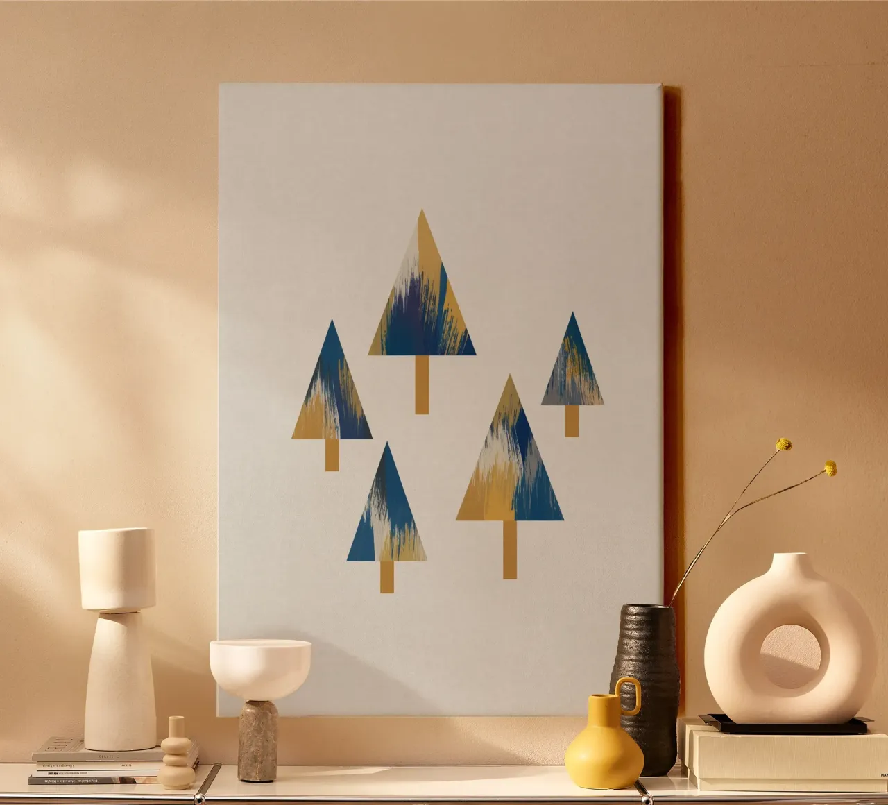 Bomen Blauw & Geel canvas met Baklijst van Orara Studio