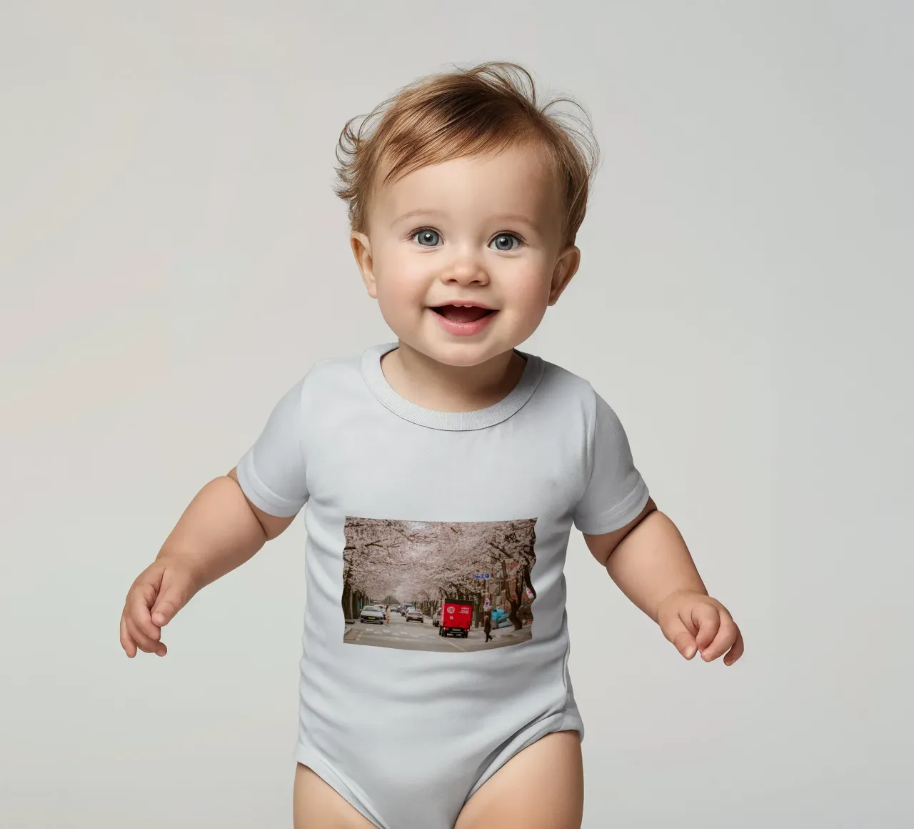 La via dei ciliegi in fiore a Seul, Corea del Sud body neonato maniche corte da mbgraphx2