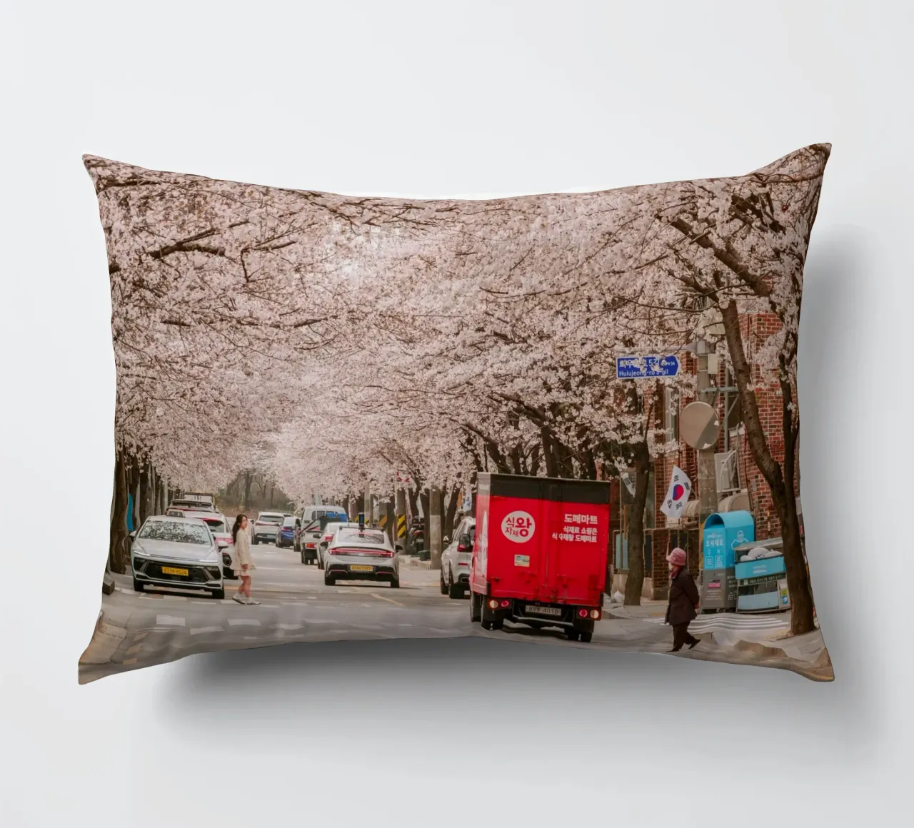La via dei ciliegi in fiore a Seul, Corea del Sud cuscino da mbgraphx2