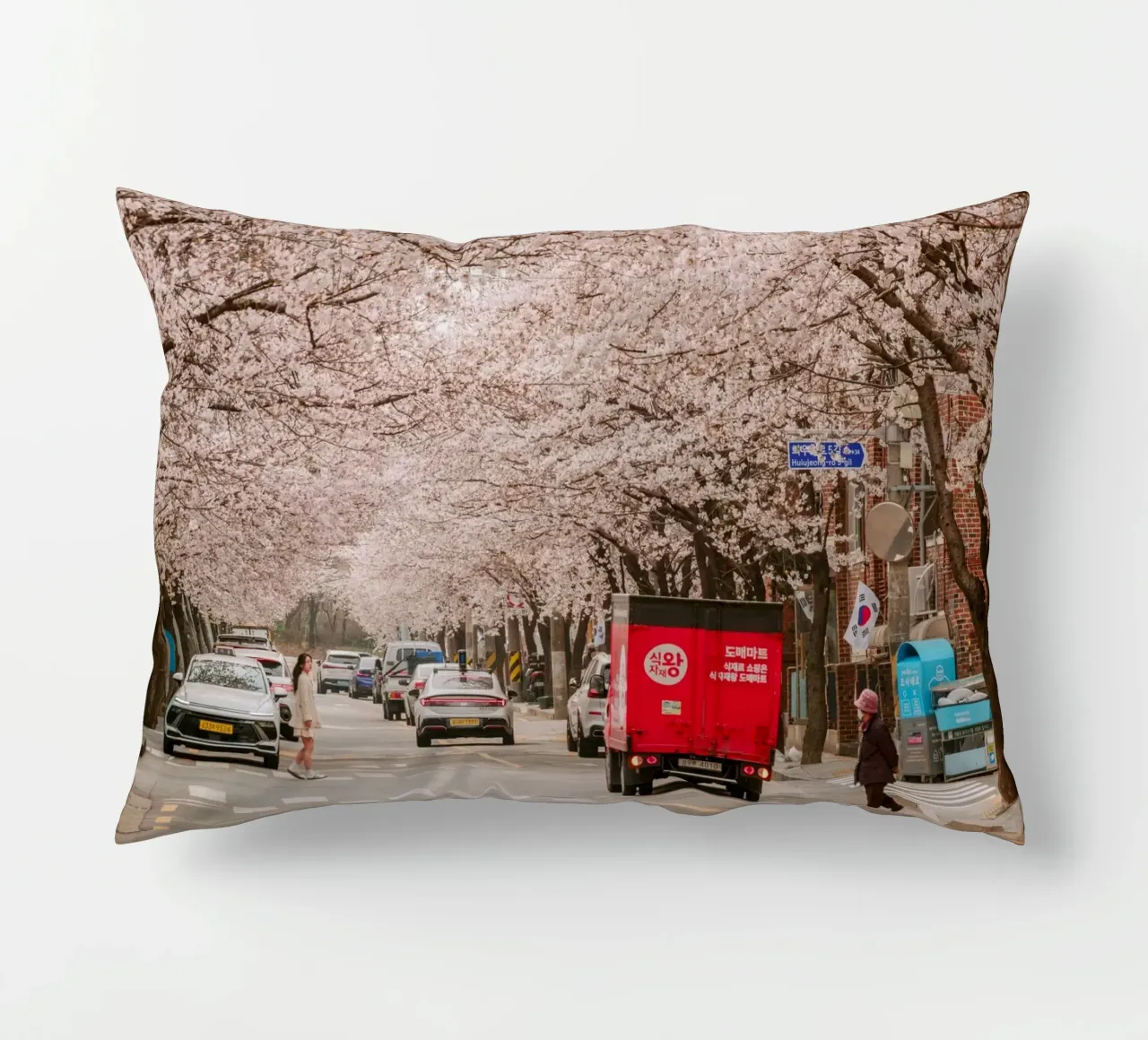 La via dei ciliegi in fiore a Seul, Corea del Sud cuscino da mbgraphx2