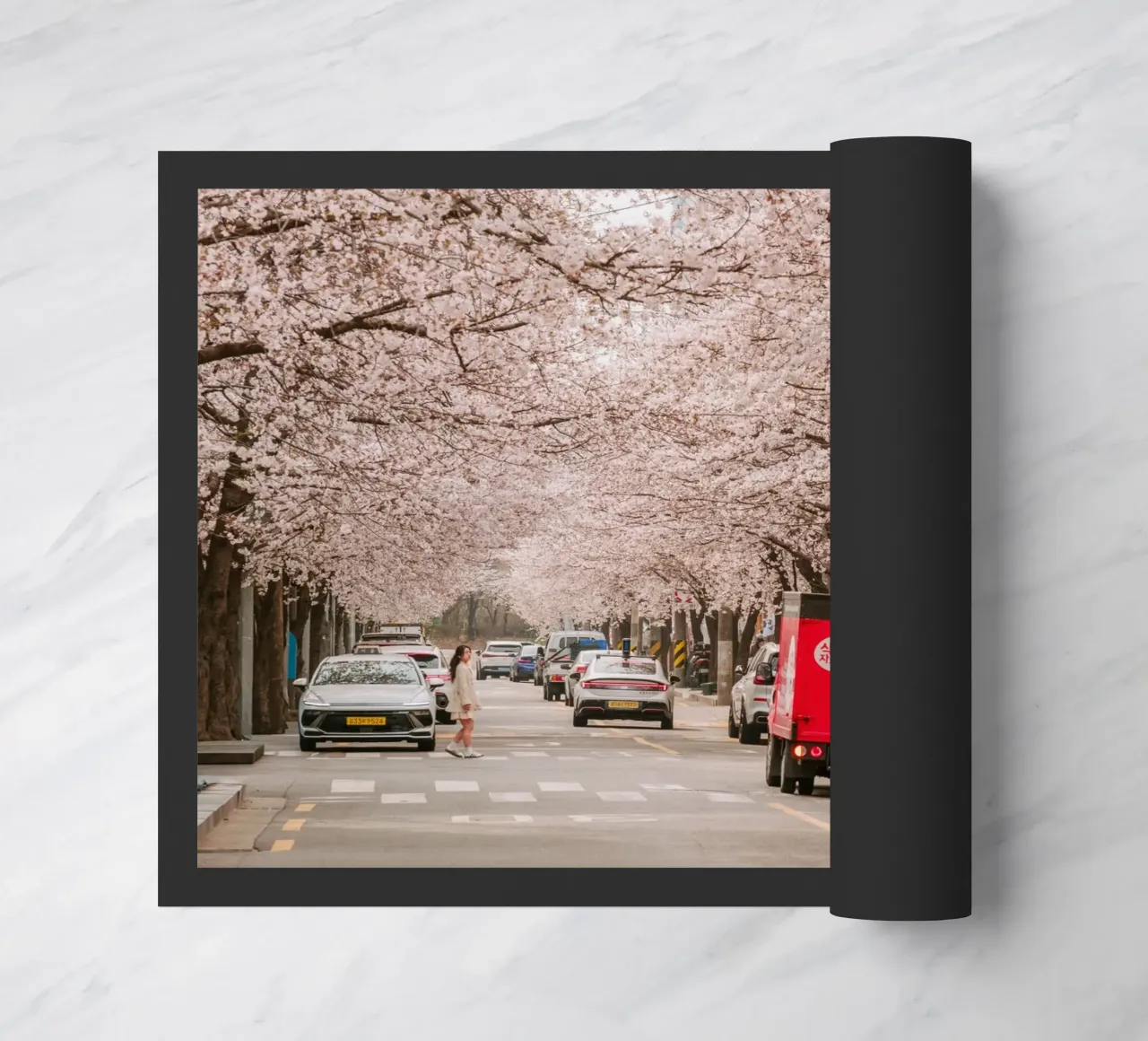 La via dei ciliegi in fiore a Seul, Corea del Sud zerbino da mbgraphx2