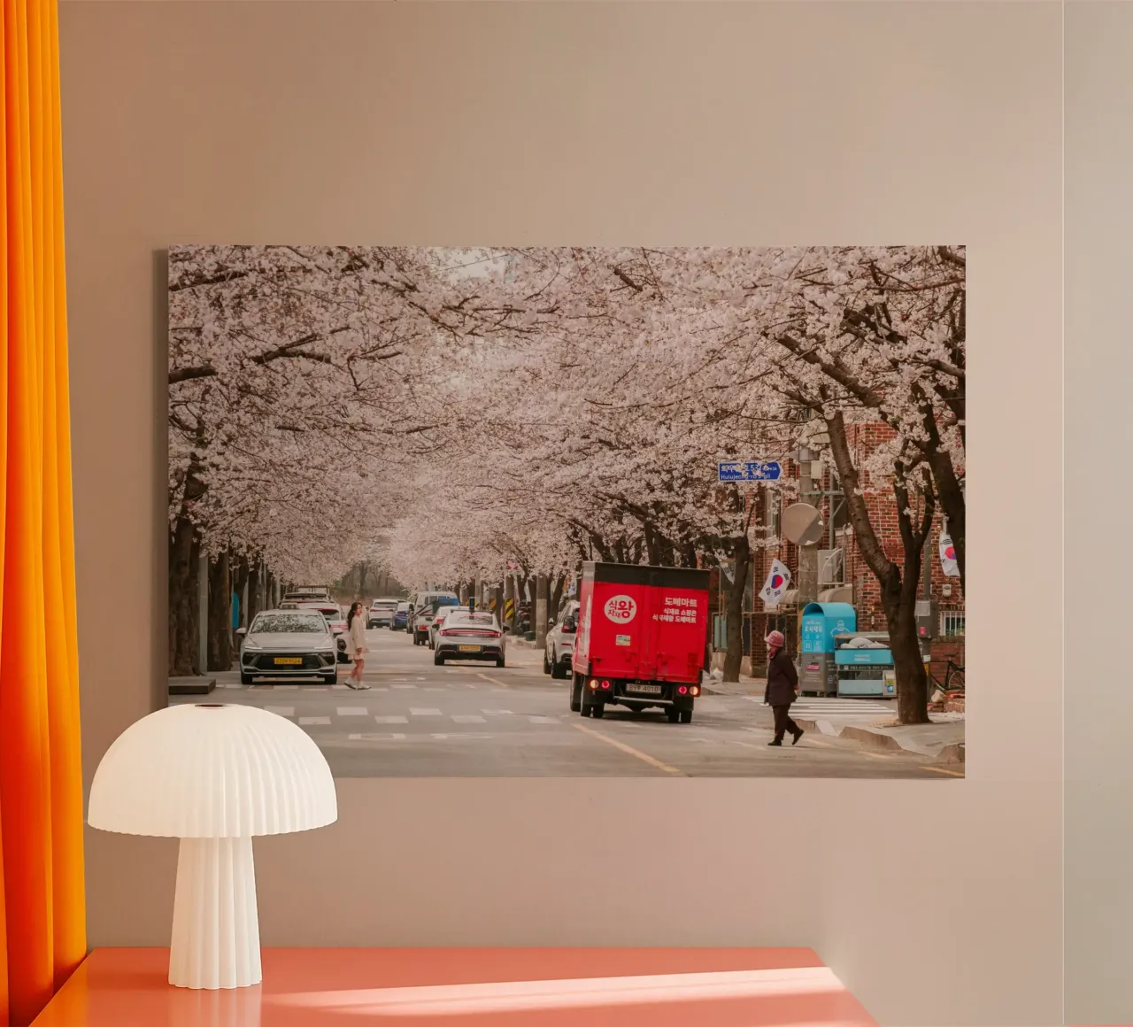 Cherry Blossom Street in Seoul, South Korea canvas by mbgraphx2