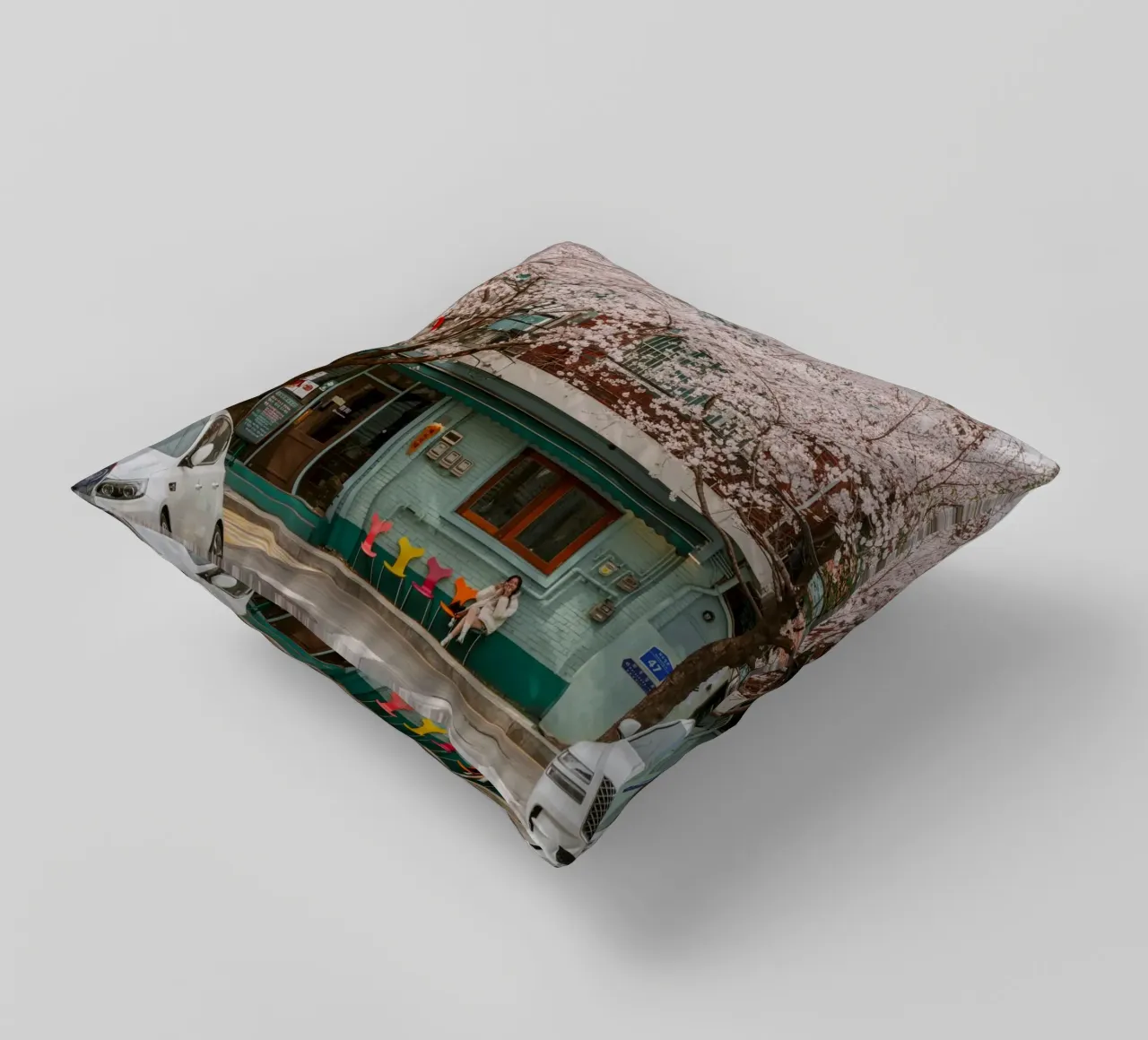 Il Cherry Blossom Café di Seul, Corea del Sud cuscino da mbgraphx2