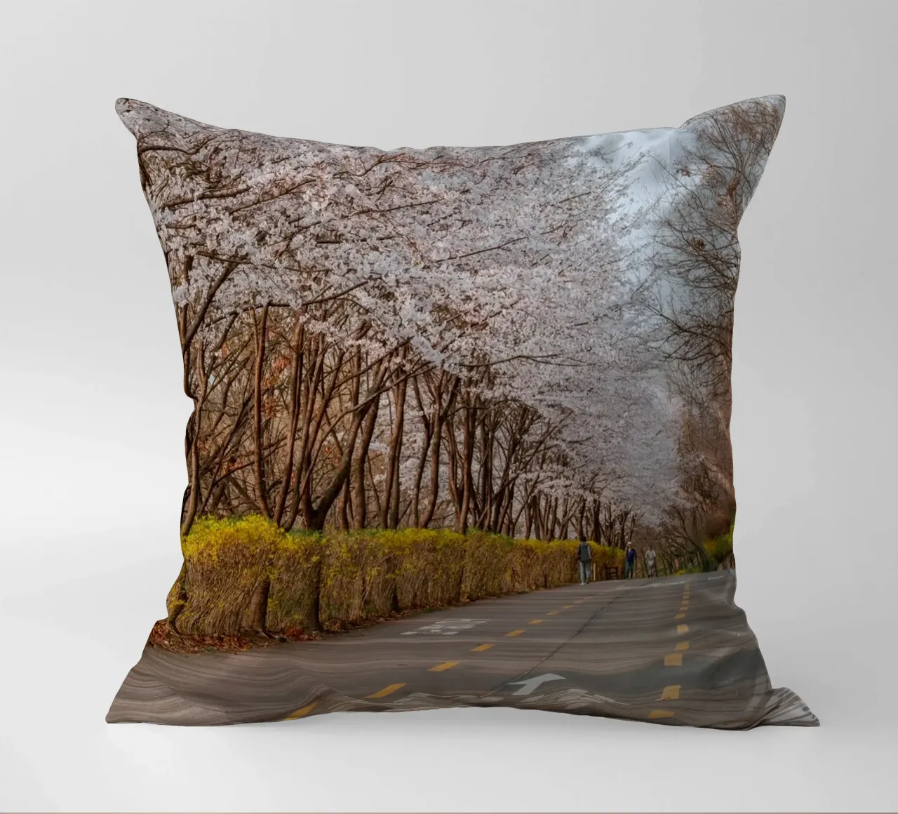 I ciliegi in fiore del Parco Haneul a Seul, Corea del Sud cuscino da mbgraphx2