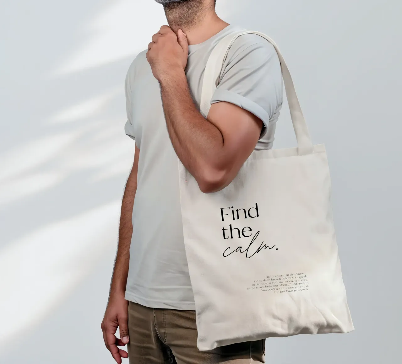 Find the calm. | minimalistic design | typography borsa in juta da just typo