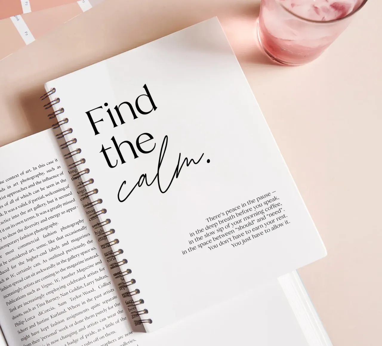 Find the calm. | minimalistic design | typography spiral notebook by just typo