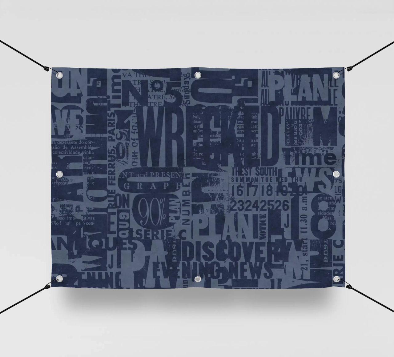 Urban Style Grunge Typography Letters And Numbers Blue PVC Plane von Andrea Haase Modern Home
