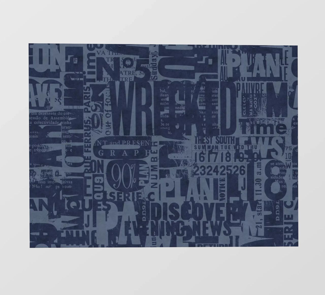 Urban Style Grunge Typography Letters And Numbers Blue PVC Plane von Andrea Haase Modern Home
