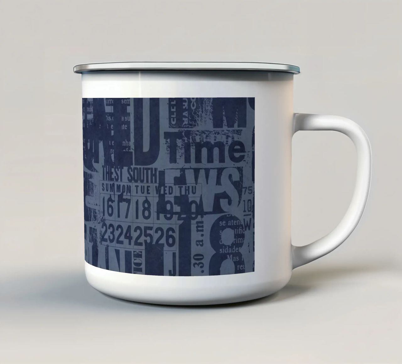Urban Style Grunge Typography Letters And Numbers Blue Emaille Tasse von Andrea Haase Modern Home