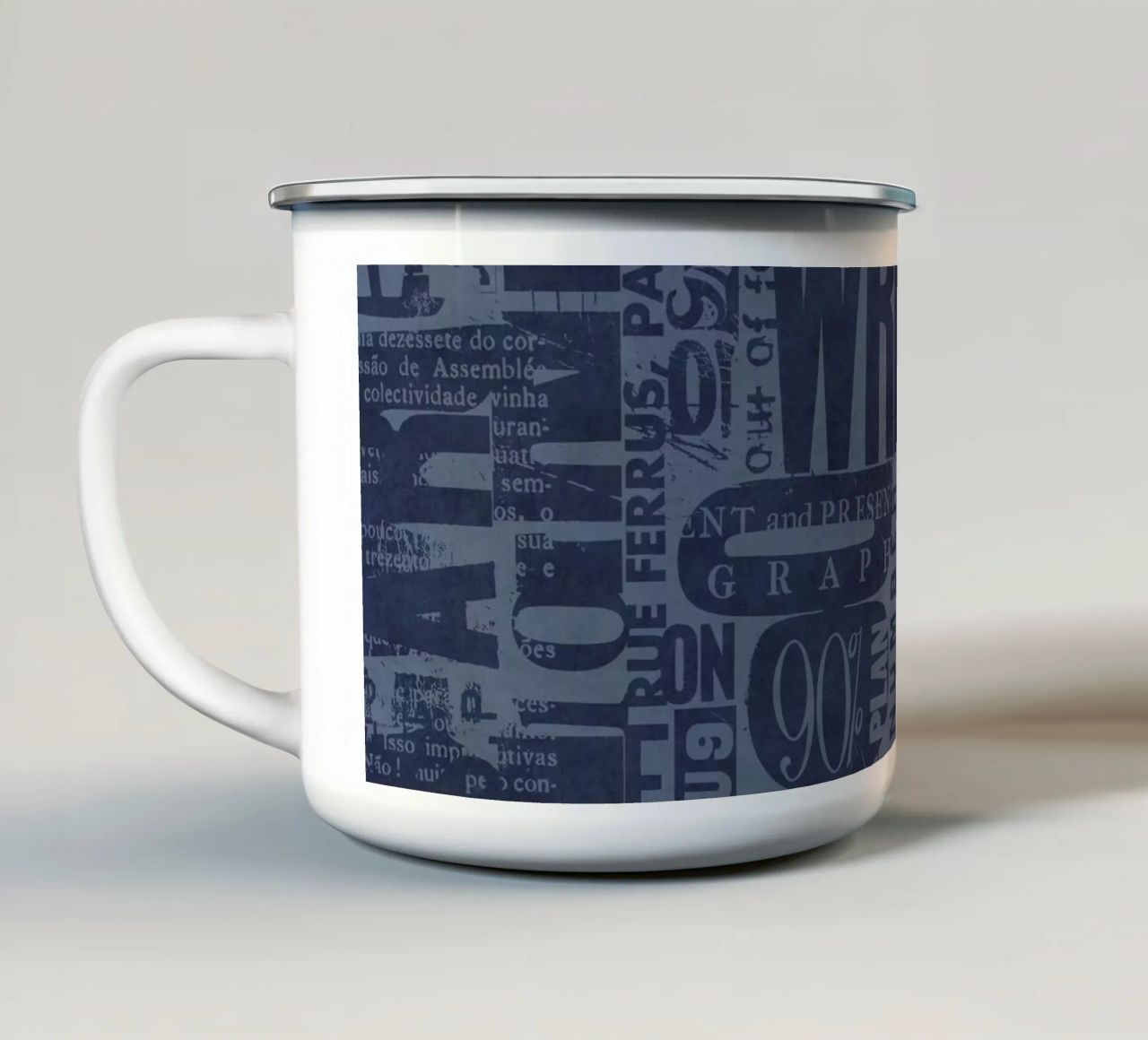 Urban Style Grunge Typography Letters And Numbers Blue Emaille Tasse von Andrea Haase Modern Home