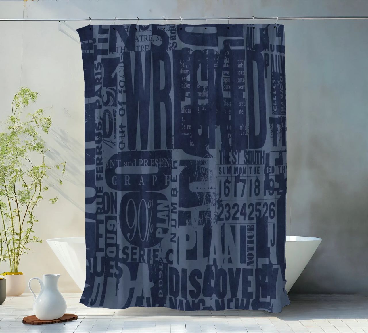 Urban Style Grunge Typography Letters And Numbers Blue Duschvorhang von Andrea Haase Modern Home