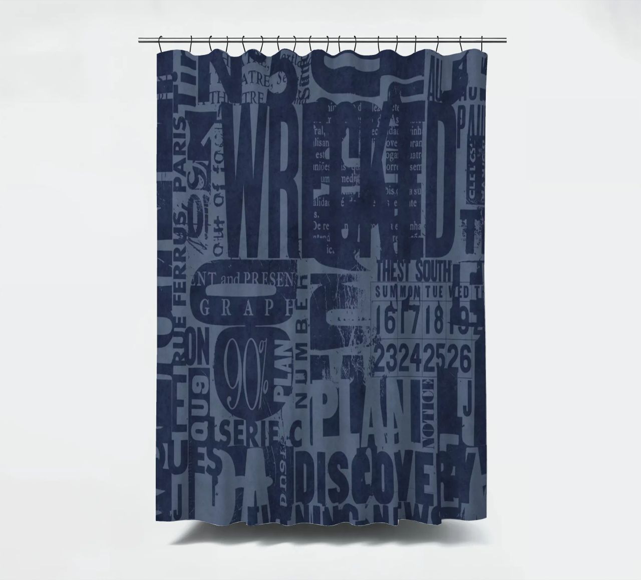 Urban Style Grunge Typography Letters And Numbers Blue Duschvorhang von Andrea Haase Modern Home