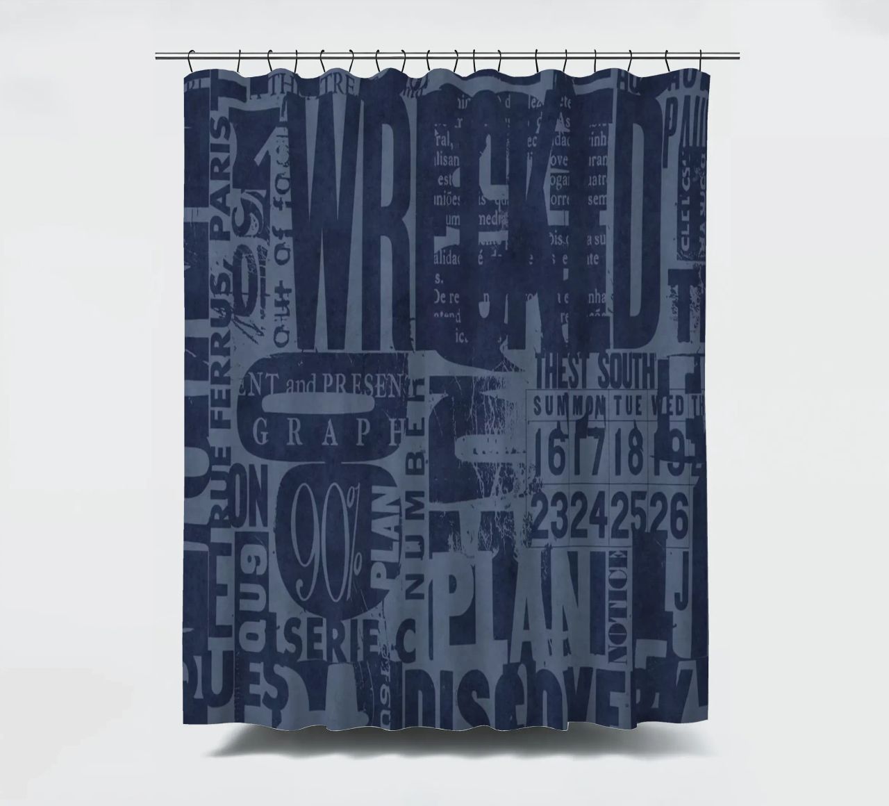 Urban Style Grunge Typography Letters And Numbers Blue Duschvorhang von Andrea Haase Modern Home