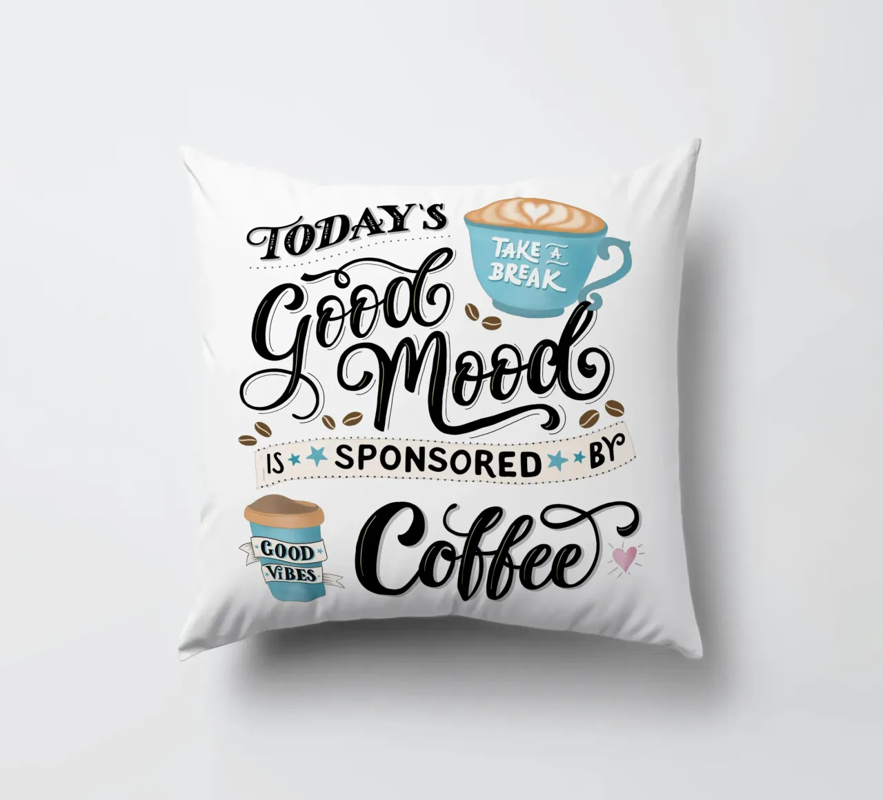 Detto del caffè. Buon umore. Buon umore. Felice cuscino da CalliLetters
