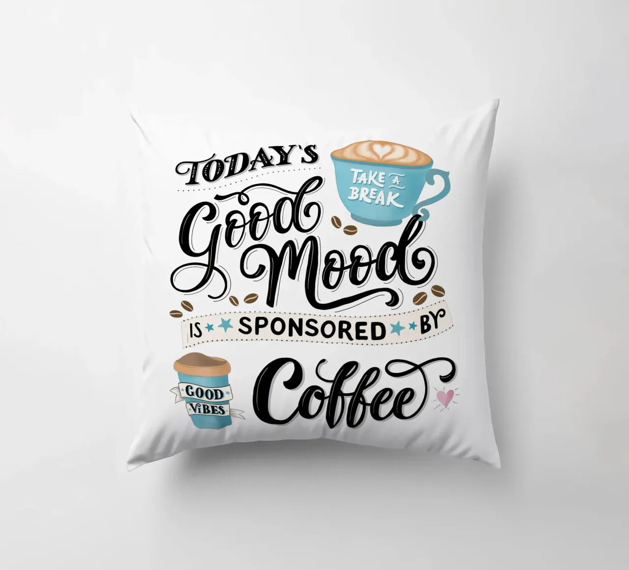Detto del caffè. Buon umore. Buon umore. Felice cuscino da CalliLetters