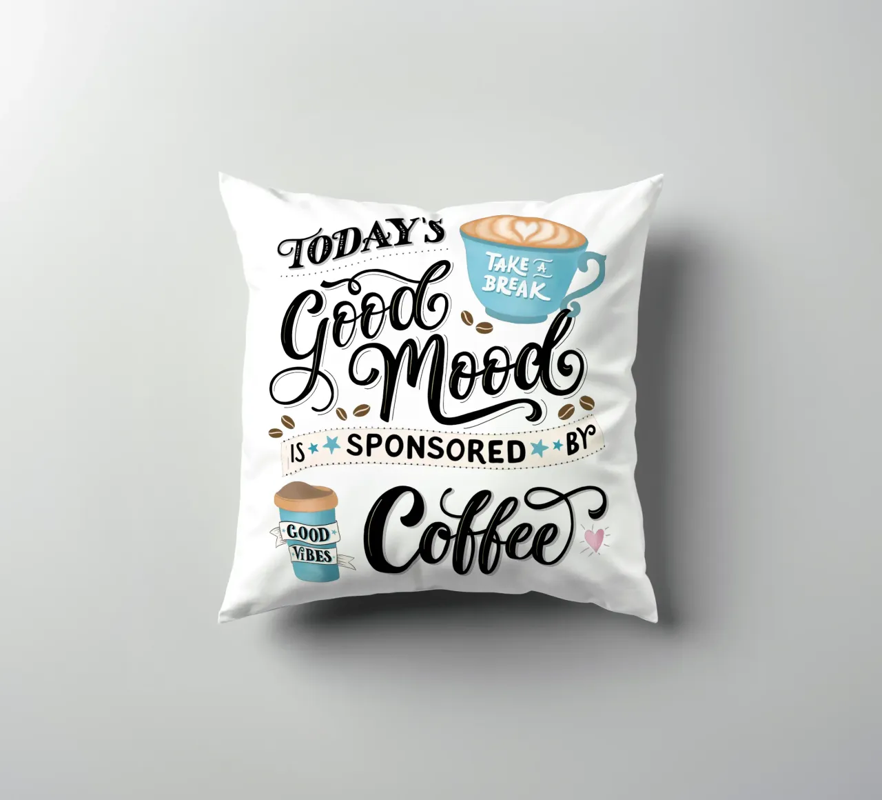 Detto del caffè. Buon umore. Buon umore. Felice cuscino da CalliLetters