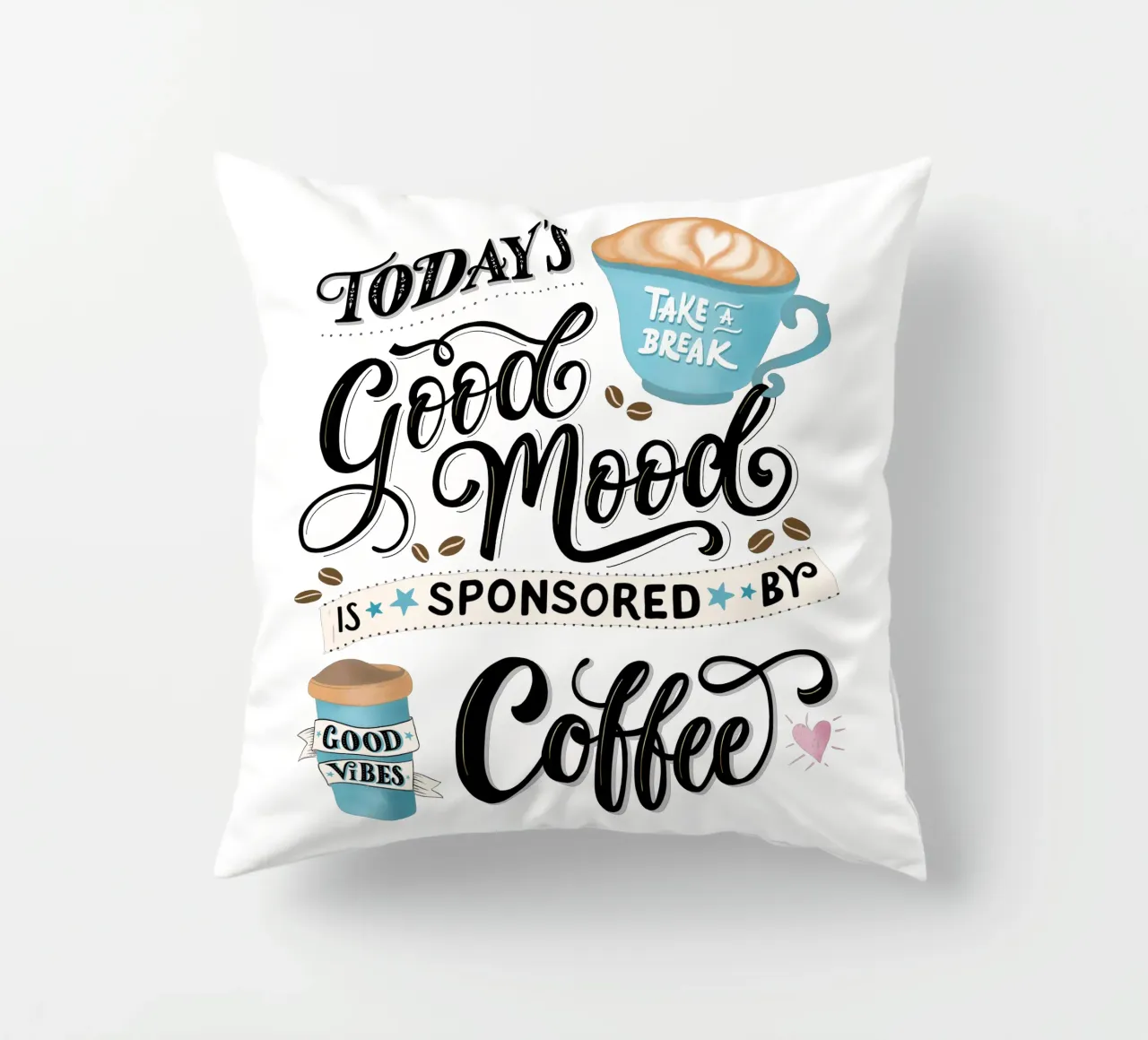 Detto del caffè. Buon umore. Buon umore. Felice cuscino da CalliLetters