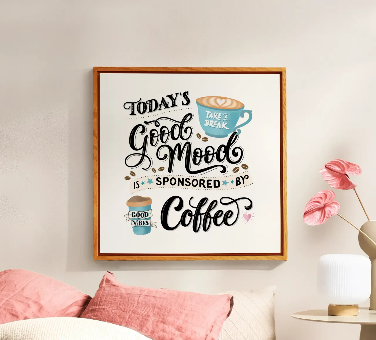 Detto del caffè. Buon umore. Buon umore. Felice plexiglass da CalliLetters