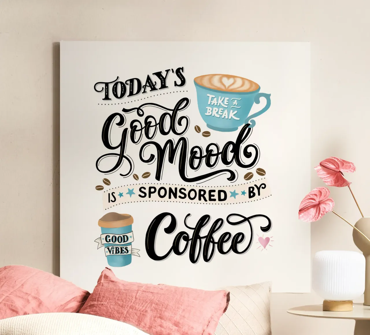 Detto del caffè. Buon umore. Buon umore. Felice tela con Cornice a cassetta da CalliLetters
