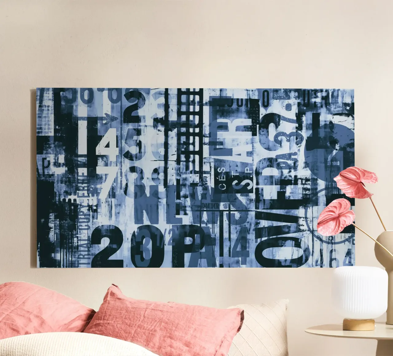 Grunge Typo Straatkunst Denim Blauw canvas met Baklijst van Andrea Haase Modern Home