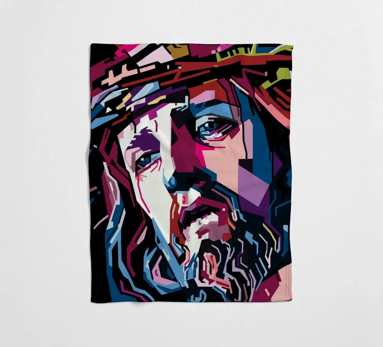 Jesus Christ Style WPAP fleece blanket by SW Artwork