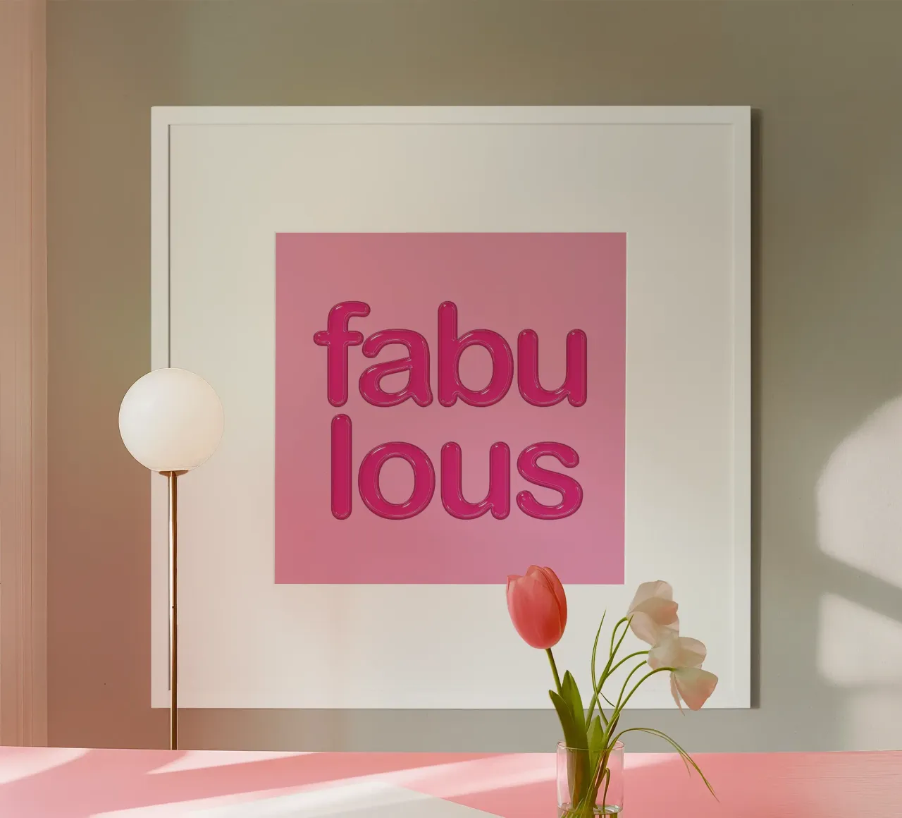 Rosa brillante favoloso poster con telaio in legno da Martina