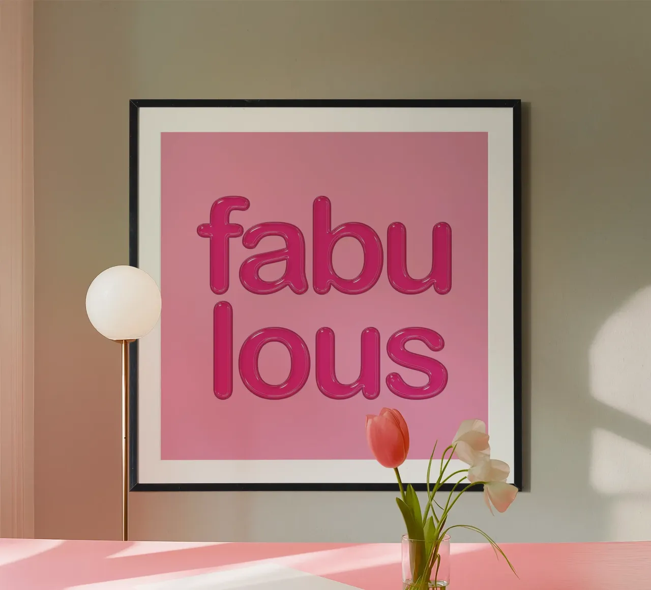 Rosa brillante favoloso poster con telaio in legno da Martina