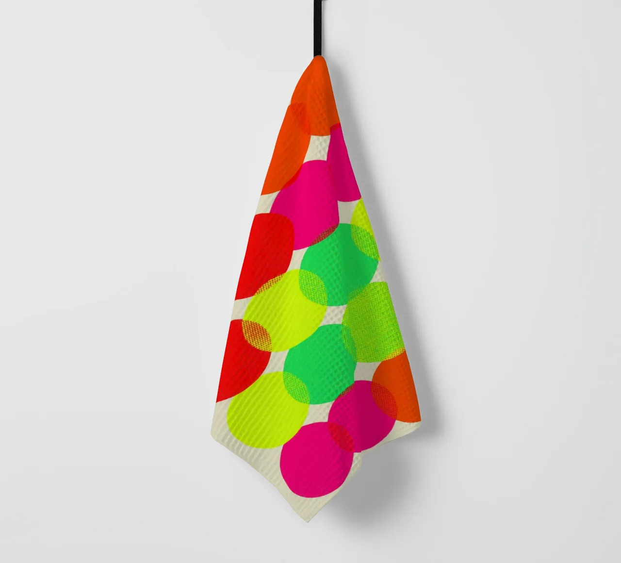 Neon colour circles | Pulsating colour field painting tea towel by Autofocus
