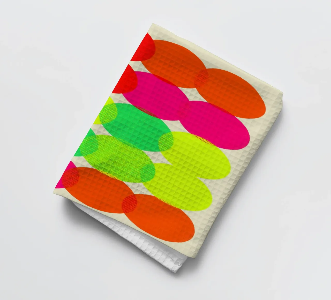 Neon colour circles | Pulsating colour field painting tea towel by Autofocus