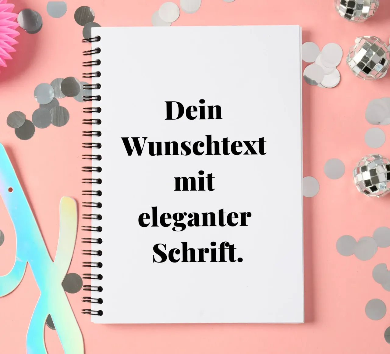 Your desired text in an elegant font, personalisable spiral notebook by RB-Quotes