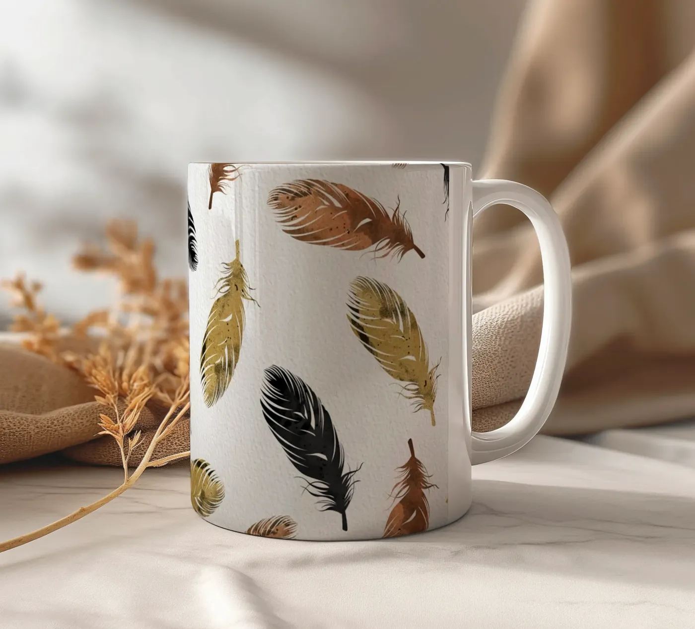 Feathers ceramic mug by Orara Studio