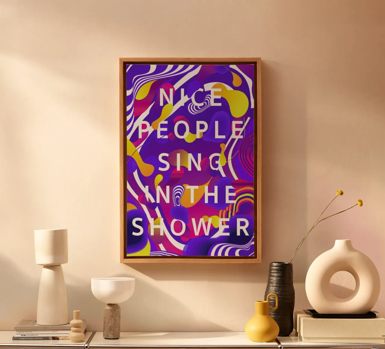 Nice People Sing in the Shower canvas met Baklijst van Danny Ivan